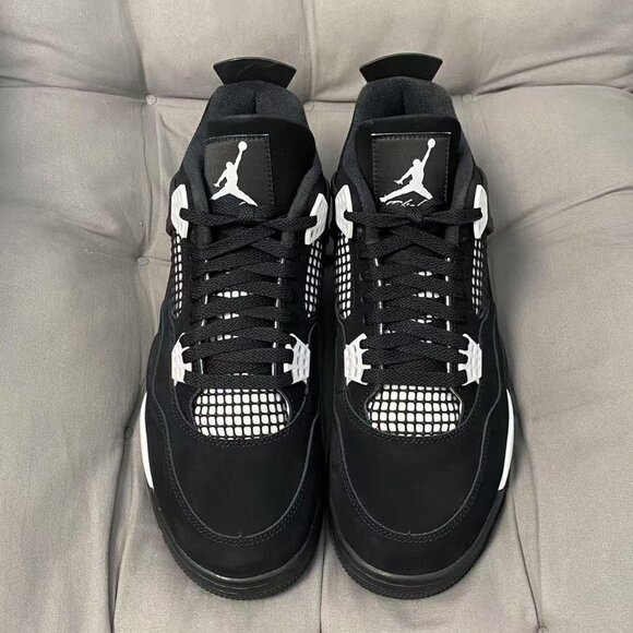 Men\'s Mid-Top Black/ White Shoes Sneakers -Jordan 4 Retro White Thunder Jordan